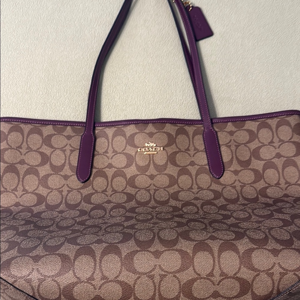 Coach Brown and Purple Monogram Tote